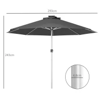 Outsunny 3m Parasol, with Solar-Powered LED Lights - Grey(m-3)