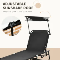 Outsunny Set of Two Folding Sun Loungers, with Adjustable Backs and Sun Canopies - Black(m-5)