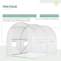 Outsunny Serre de Jardin Tunnel 6 m² 3L x 2l x 1,9H m Acier galvanisé renforcé diamètre 2,4 cm + PE Haute densité fenêtres Porte Blanc(m-6)