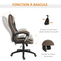 Vinsetto Fauteuil de bureau massant fauteuil bureau confortable hauteur réglable pivotant 360° polyester PU gris brun(m-6)