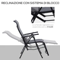 Outsunny Sdraio da Giardino Zero Gravity Set 2 Pz, Regolabile su 9 Livelli, con Cuscini, 65x70x111cm, Grigio(m-4)