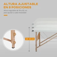 HOMCOM Camilla de Masaje Plegable con Marco de Madera con Altura Regulable y Bolsa de Transporte 186x60x58-81 cm Crema(m-4)