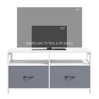 HOMCOM Mobile TV 45" max in MDF e Tessuto non Tessuto con 2 Cassetti e 2 Ripiani, 100x30x53 cm, Bianco e Grigio(m-4)