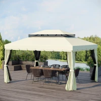 Outsunny Tonnlle de jardin barnum pavillion de jardin double toit avec parois et moustiquaires et amovibles 4 x 3 m crème(m-2)