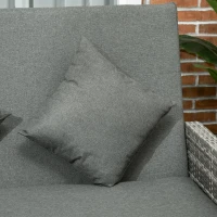 Outsunny Rattan Garden Daybed, Assembled Double Sun Lounger with 5-Level Adjustable Back, Storage Ottoman, Cushions, Pillows and Retractable Trays, Outdoor Loveseat Sofa Bed for Patio, Mixed Grey(m-9)