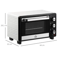 HOMCOM Horno Portátil 16L 1400W con 3 Modos de Calor Temporizador Bandeja de Horneado y Rejilla 44x32x28,1 cm Blanco y Negro(m-3)