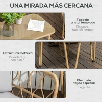 Outsunny Conjunto de Jardín de Ratán Sintético con Sofá Doble 2 Sillones y Mesa de Centro con Encimera de Cristal y Cojines(m-6)