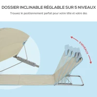 Outsunny Lot de 2 tapis de plage pliants avec dossier réglable 5 positions, appui-tête, tissu Oxford, sac de transport(m-4)