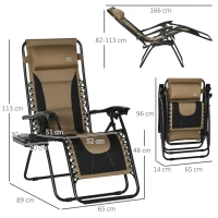 Outsunny Zero Gravity Lounger Chair, Folding Reclining Patio Chair with Padded Seat, Cup Holder, Soft Cushion and Headrest for Poolside, Camping, Coffee(m-3)