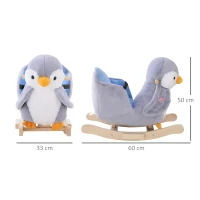 HOMCOM Caballito Balancín para Bebés +18 Meses Forma de Pingüino Caballo Balancín de Madera Músicas Infantiles 60x33x50 cm Gris(m-3)