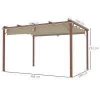 Outsunny Gazebo Pergola con Tetto Retrattile, Picchetti e Viti, in Poliestere e Alluminio, 382x300x232 cm, color Legno(m-3)