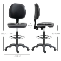 Vinsetto Tabouret à roulettes réglable en hauteur 69-91 cm avec dossier inclinable et repose-pieds réglable(m-3)