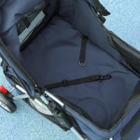 PawHut Carrito para Perros Pequeños con Cesta de Almacenaje Ventanas de Malla y 2 Ruedas Universales 75x45x97 cm Azul Oscuro(m-9)