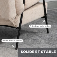HOMCOM Fauteuil de relaxation avec repose pied style néo-rétro - dossier inclinable - accoudoirs bois hévéa revêtement velours(m-7)