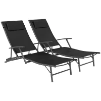 Outsunny Set of Two Adjustable Back Sun Loungers - Black(m-1)