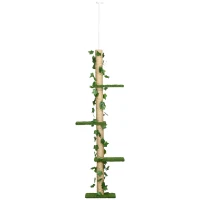 PawHut 242cm Adjustable Floor-To-Ceiling Cat Tree, with Artificial Decoration, Perches, Anti-Slip Kit - Green(m-13)