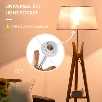 HOMCOM Natural Wood Tripod Floor Lamp Light E27 Base Bedroom Living Room Fabric Shade Storage Shelf Foot Switch, 156cm, Grey(m-6)