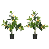 HOMCOM Set of 2 Artificial Plants, Lemon and Orange Tree with Pot, for Home Indoor Decor, 60cm(m-11)