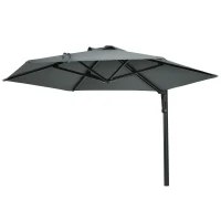 Outsunny 2.5m Wall Mounted Parasol, Hand to Push Outdoor Patio Umbrella with 180 Degree Rotatable Canopy for Porch, Deck, Garden, 250 cm, Grey(m-11)