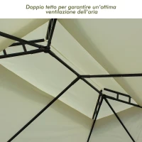 Outsunny Gazebo da Giardino 3x4m in Acciaio con Doppio Tetto e 4 Tende Laterali, Crema(m-7)