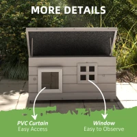 PawHut Wooden Outdoor Cat House, Elevated Cat Shelter Kennel, Pet Play House with Openable Top, Asphalt Roof, Window, Grey(m-6)