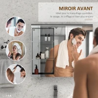 HOMCOM Armoire murale de salle de bain miroir placard de rangement 1 porte 3 niveaux étagère réglable 70 x 13 x 60 cm(m-4)