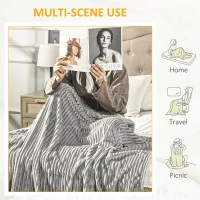 HOMCOM Flannel Fleece Blanket for Sofas, All-Season Fluffy Warm Throw Blanket for Bed, Couch, Chair, Striped Reversible Travel Bedspread, King Size, 230 x 230cm, Grey(m-5)