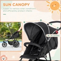 HOMCOM Foldable Three-Wheeler Baby Stroller w/ Canopy, Storage Basket - Black(m-9)