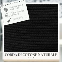 HOMCOM Cesto Portabiancheria da 36L Portatile e Pieghevole con Manici in Cotone Naturale, Ø38x45 cm, Nero(m-4)