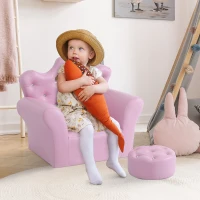 HOMCOM Children Kids Sofa Set Armchair Chair Seat with Free Footstool PU Leather for Girls 58L x 40.5W x 49H cm Pink(m-2)