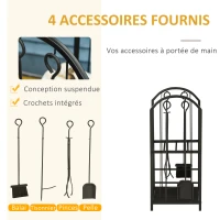 Outsunny Porte-bûches range bûches 2 niveaux étagère à bois de cheminée serviteur de cheminée multi-accessoires 2 étagères dim. 41,5L x 32,5l x 74,5H cm métal noir(m-5)