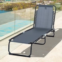 Outsunny Foldable Sun Lounger, Outdoor 4 Level Adjustable Backrest Reclining Chaise Chair, Steel Frame Recliner Chair for Camping, Hiking, Grey(m-13)
