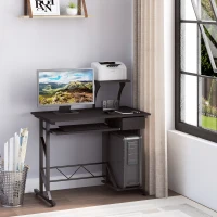 HOMCOM Computer Desk with Display Stand, Sliding Keyboard Tray Drawer and Host Box Shelf Home Office Workstation Dark Brown(m-10)