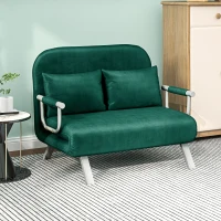 HOMCOM Canapé convertible 2 places canapé-lit 2 places avec dossier réglable et 2 coussins en revêtement aspect suède vert(m-2)