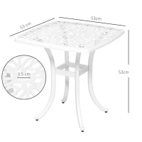 Outsunny Cast Aluminium Bistro Table, Outdoor Square Side Table with Umbrella Hole, Garden Table for Balcony, White(m-3)