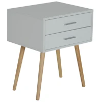 HOMCOM Table de chevet table de nuit design scandinave 48L x 40l x 60H cm 2 tiroirs pieds effilés inclinés bois massif panneaux particules blanc(m-1)