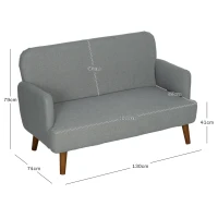 HOMCOM Velvet Feel Fabric 2 Seater Sofa, Small Sofa Loveseat with 21cm Thick Padding and Wood Legs, Grey(m-3)
