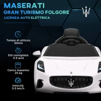 AIYAPLAY Macchina per Bambini 12V Maserati Gran Turismo Folgore con Telecomando, Età 3-5 Anni, Bianco(m-4)