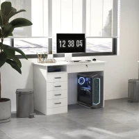 HOMCOM Bureau moderne avec 5 tiroirs, grand plateau, 1 compartiment ouvert, tiroir verrouillable, 110 x 50 x 76cm, blanc(m-6)