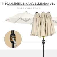 Outsunny Parasol de jardin double grande taille ouverture fermeture manivelle acier polyester 295 x 152 x 222 cm beige(m-6)