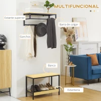 HOMCOM Recibidor Moderno con Perchero de Pared y Banco Zapatero Muebles de Entrada con 4 Ganchos 1 Barra y 1 Estante Roble(m-4)