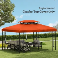 Outsunny 3x4m Gazebo Replacement Roof Canopy 2 Tier Top UV Cover Garden Patio Outdoor Sun Awning Shelters Rusty Red (TOP COVER ONLY)(m-7)