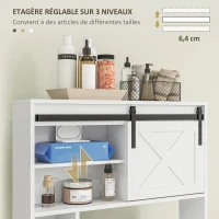 HOMCOM Meuble de rangement au-dessus des toilettes avec porte coulissante, Meuble étagère dessus WC, étagère réglable, blanc(m-6)