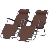 Outsunny Lot de 2 Chaises Longue inclinable transat Bain de Soleil fauteuil relax jardin 2 en 1 Pliant têtière Amovible(m-10)