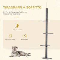 PawHut Albero Tiragraffi per Gatti a 4 Livelli con Altezza Regolabile, Grigio, 43x27x228-260cm(m-4)