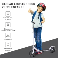 HOMCOM Trottinette Pliable Hauteur Guidon réglable sur 4 Niveaux système de freinage arrière pour enfant adolescent pois max. 100KG dim. 88L x 37l x 75-100H cm Blanc(m-6)