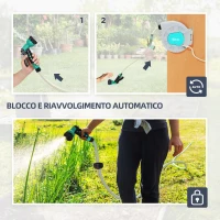 Outsunny Avvolgitubo Automatico a Parete e Portatile Lunghezza 25+2 m, Sistema di Blocco e 7 Getti, Grigio(m-6)
