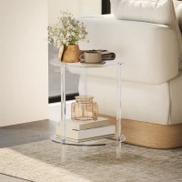 HOMCOM Tavolino Basso Rotondo a 2 Livelli in Acrilico per Interni, Ø40x50 cm, Trasparente(m-2)