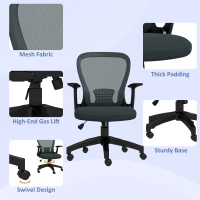 Vinsetto Ergonomic Office Chair, Mesh Desk Chair with Flip-up Armrest, Lumbar Back Support, Swivel Wheels, Grey(m-7)