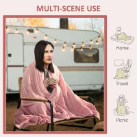 HOMCOM Flannel Fleece Blanket for Sofas, All-Season Fluffy Warm Throw Blanket for Bed, Couch, Chair, Striped Reversible Travel Bedspread, Single Size, 152 x 127cm, Pink(m-5)